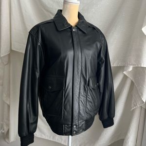Leather Black Bomber Jacket Genuine Leather Roundtree & Yorke